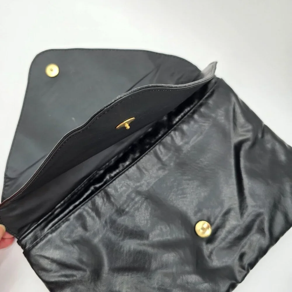 Vintage Pacific Connections Black Vegan Leather Clutch Bag w/ Bow Accent - Picture 7 of 11